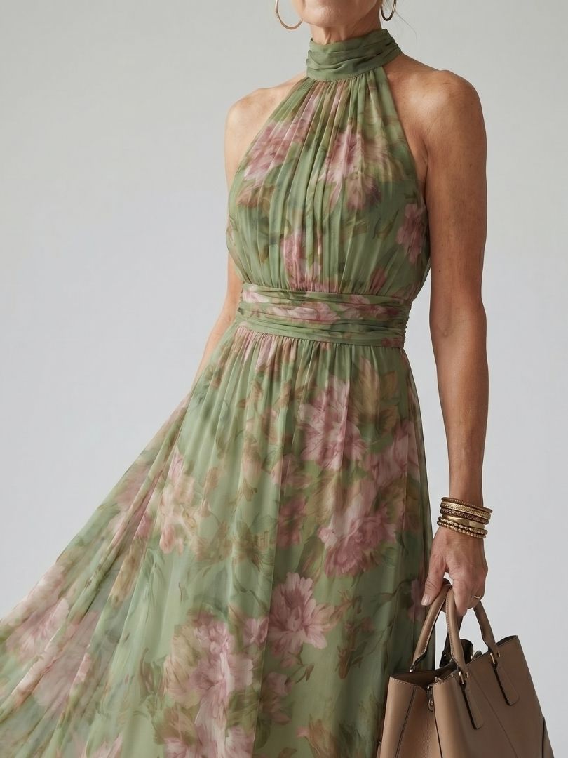 Mirelle | Vestido Midi con Escote Halter Fruncido