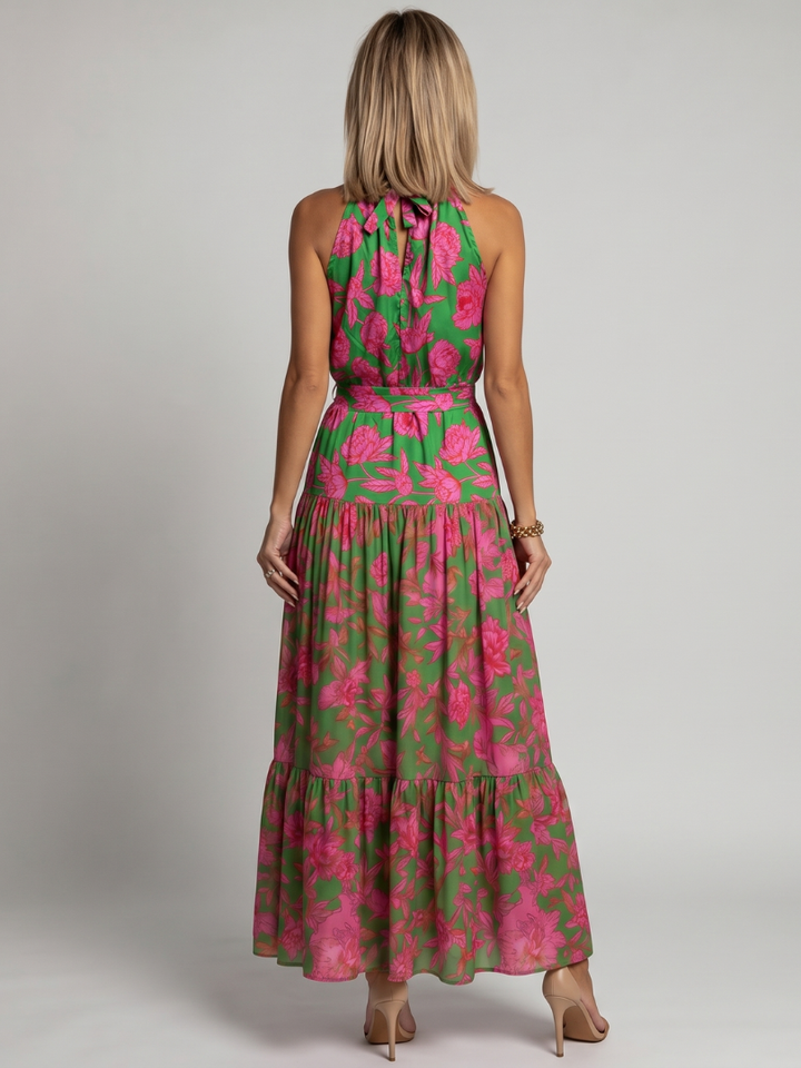 Rowen | Vestido Midi Drapé con Cuello Halter