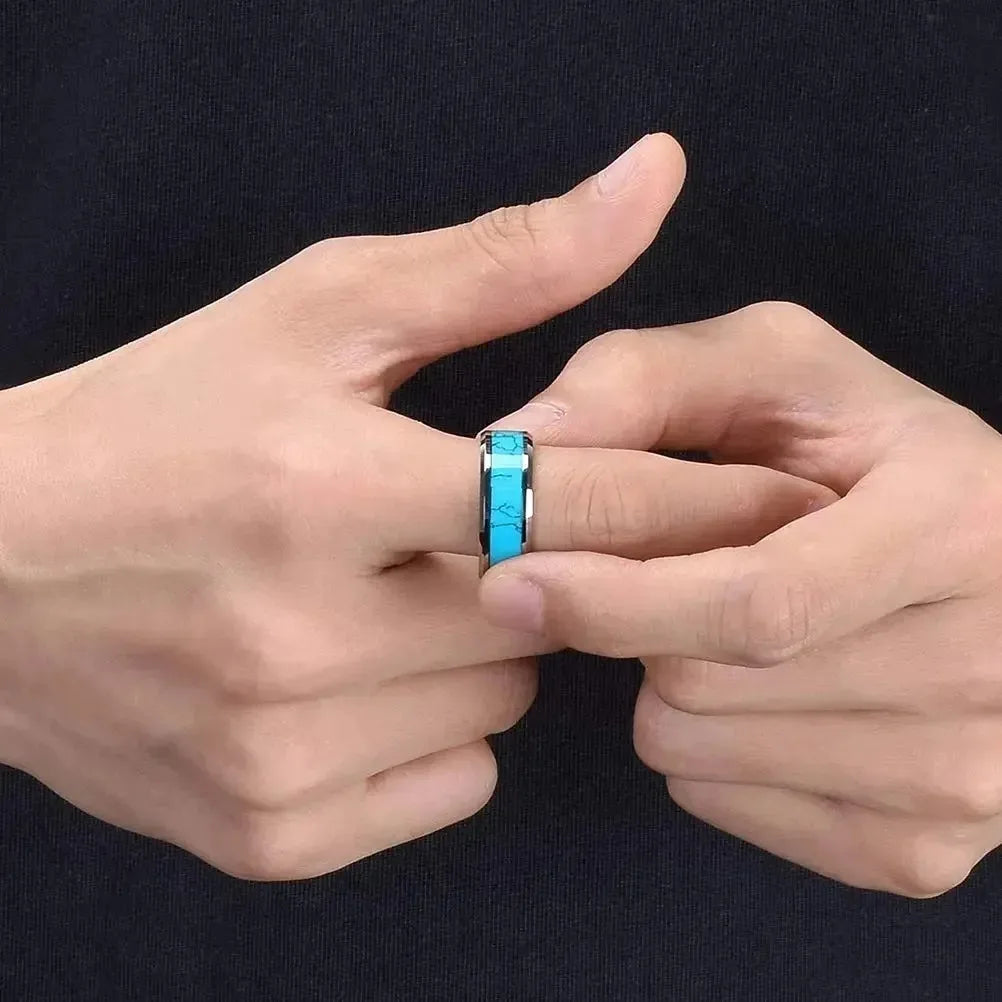 Anillos de Acero Inoxidable Finos con Turquesa