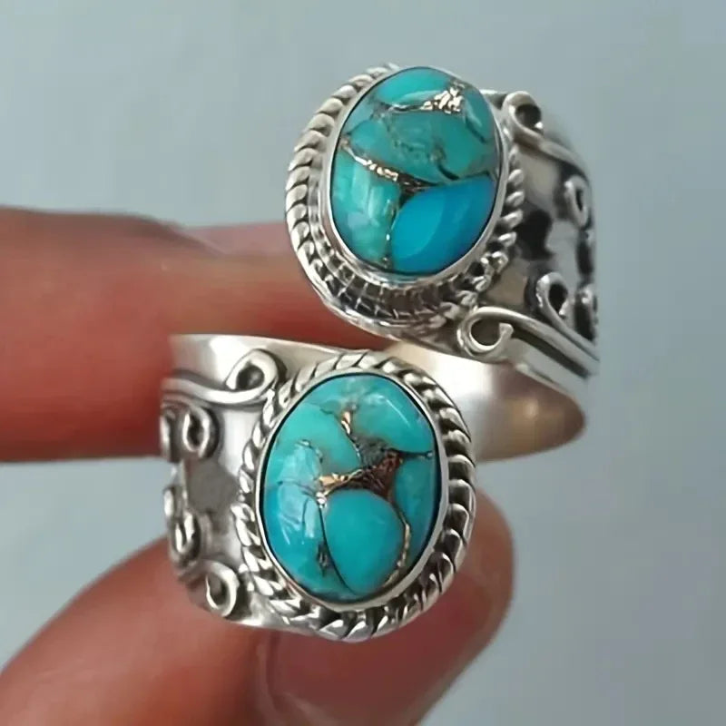 Anillo Cruzado Vintage Elegante en Turquesa