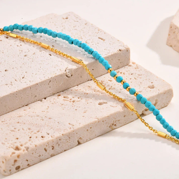 Pulsera doble en oro atemporal con turquesa