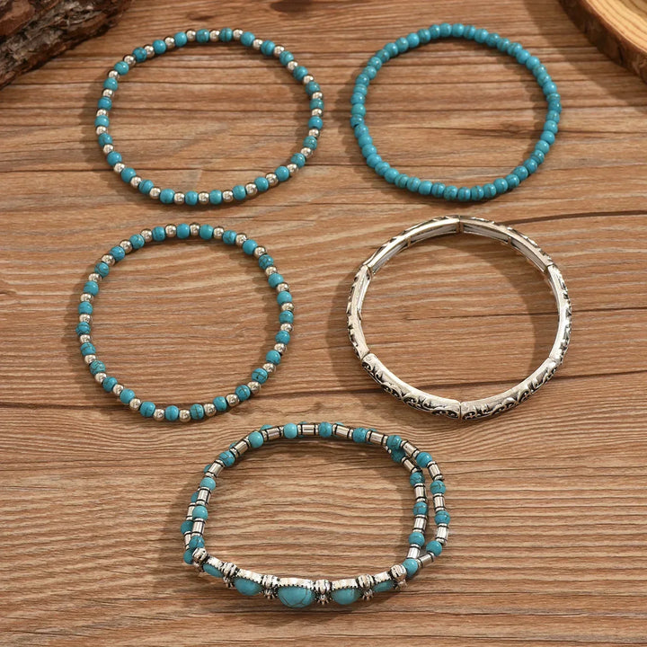 Conjunto de Pulseras de Perlas Turquesa Bohemio