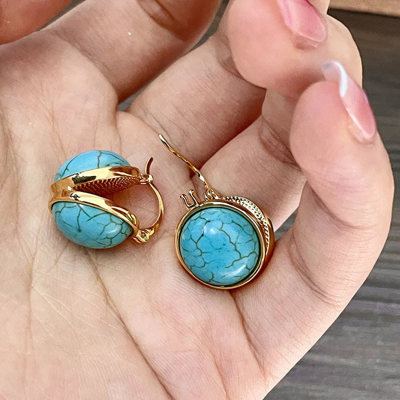 Pendientes de botón geométricos vintage elegantes en turquesa