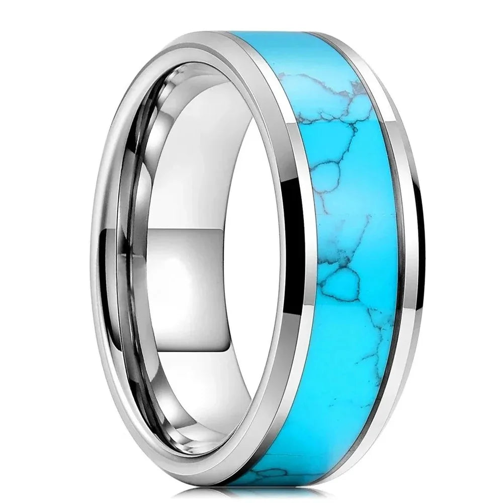 Anillos de Acero Inoxidable Finos con Turquesa