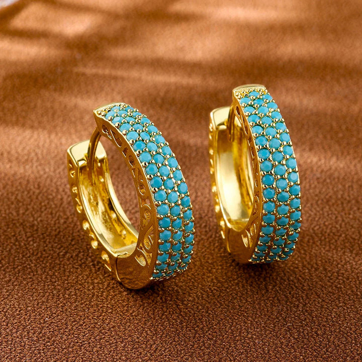 Pendientes de Aro con Flor Azul Turquesa Chic