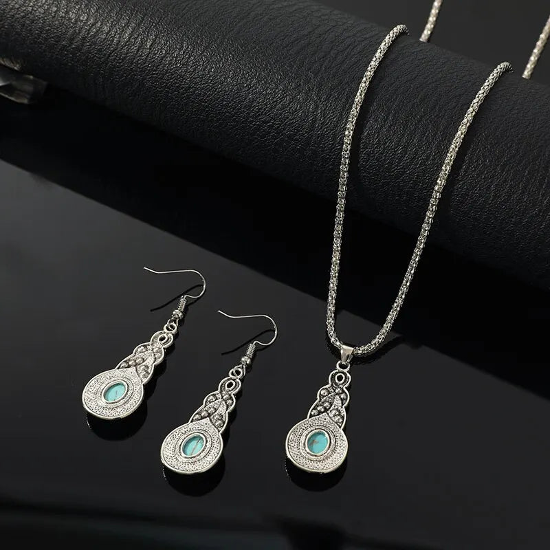 Conjunto de Joyas de Piedra Turquesa Vintage