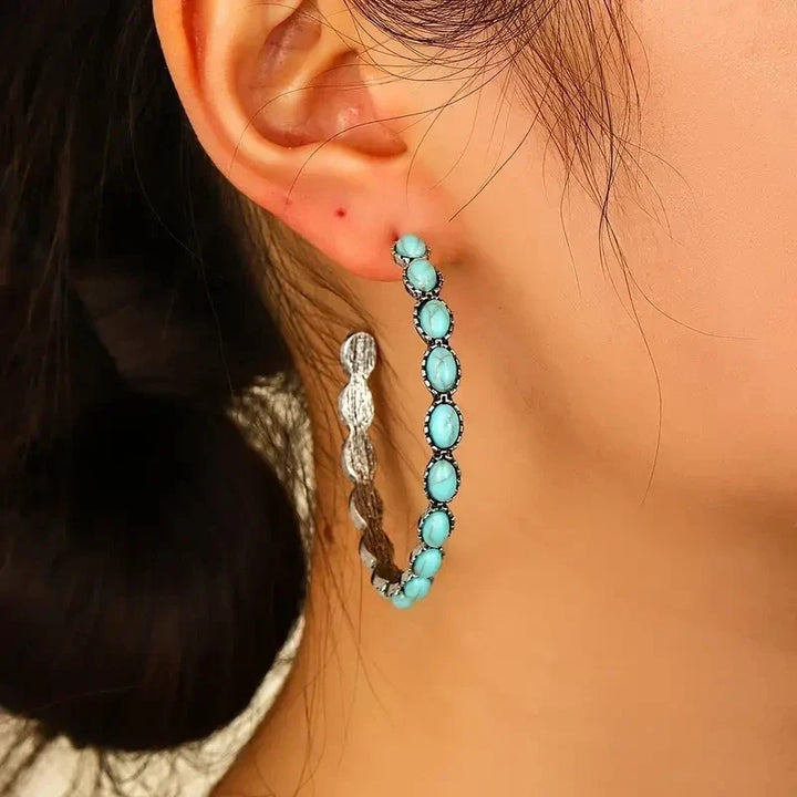 Pendientes de aro turquesa vintage bohemio