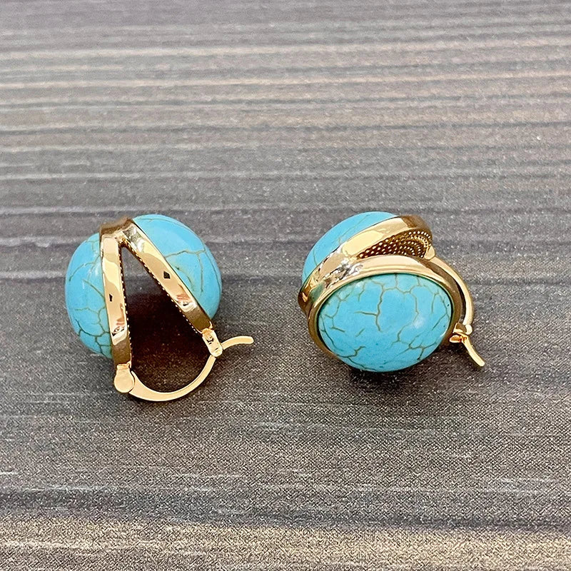 Pendientes de botón geométricos vintage elegantes en turquesa