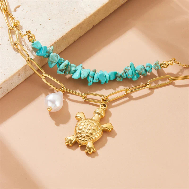 Pulsera Exclusiva de Acero Inoxidable Turquesa Tortuga