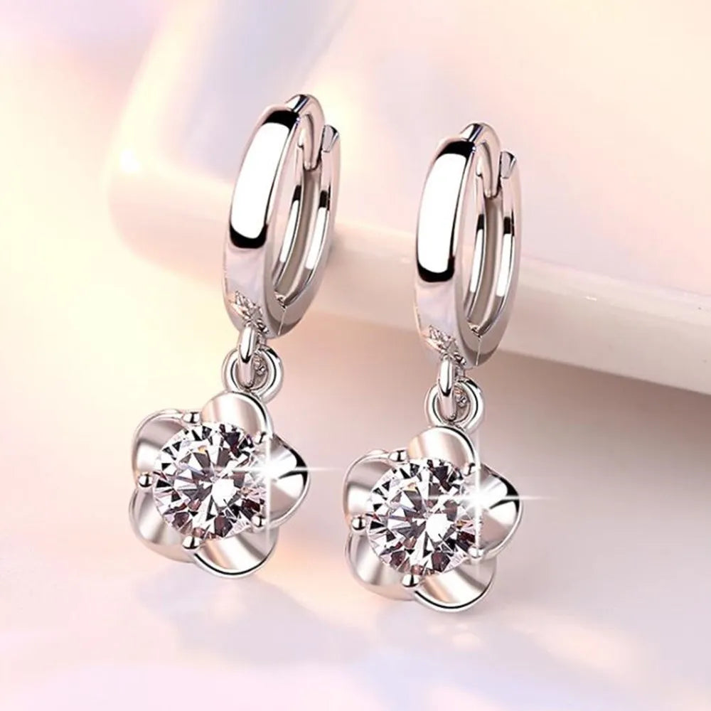 Pendientes de Plata Esterlina con Zircones Violeta y Blancos