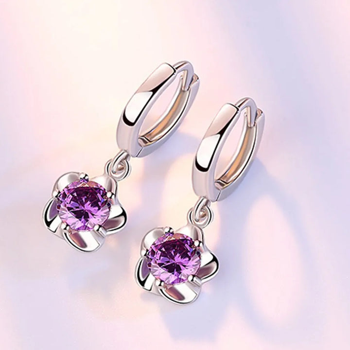 Pendientes de Plata Esterlina con Zircones Violeta y Blancos
