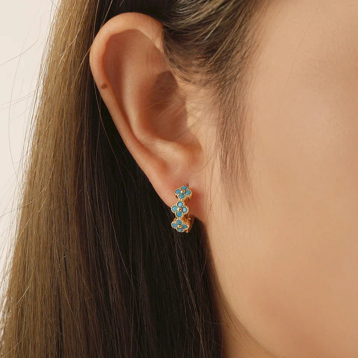 Pendientes de Aro con Flor Azul Turquesa Chic