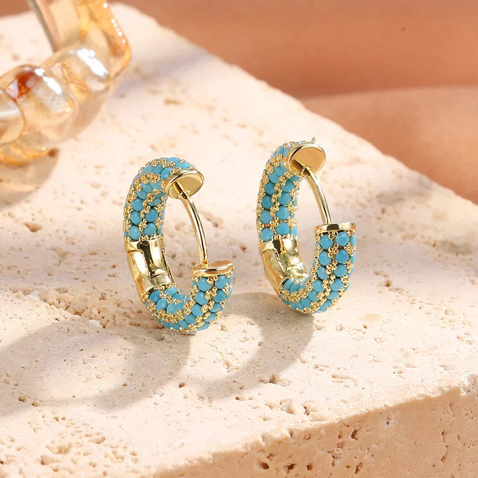 Pendientes de Aro con Flor Azul Turquesa Chic