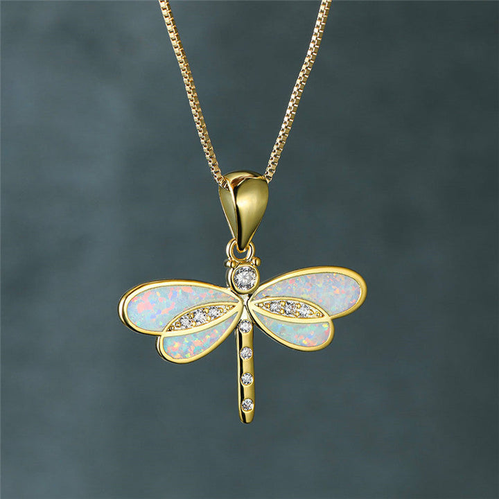 Collar Libélula en Oro con Ópalo