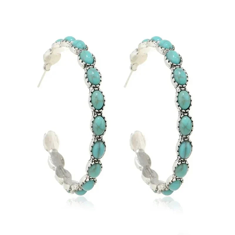 Pendientes de aro turquesa vintage bohemio