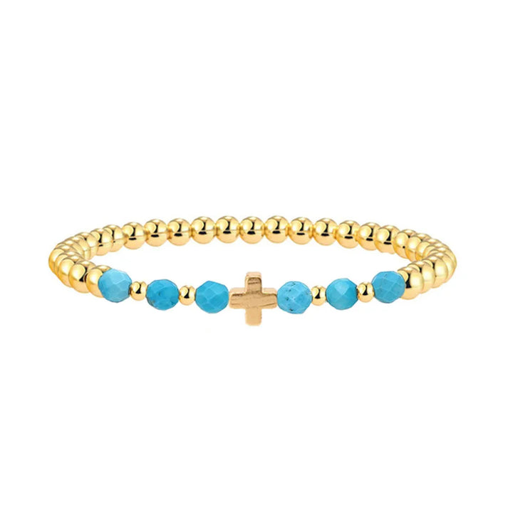 Pulsera de perlas de cruz vintage en turquesa
