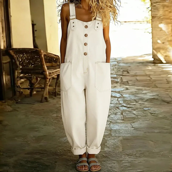 Carmen - Mono de denim vintage en algodón suave con tirantes ajustables