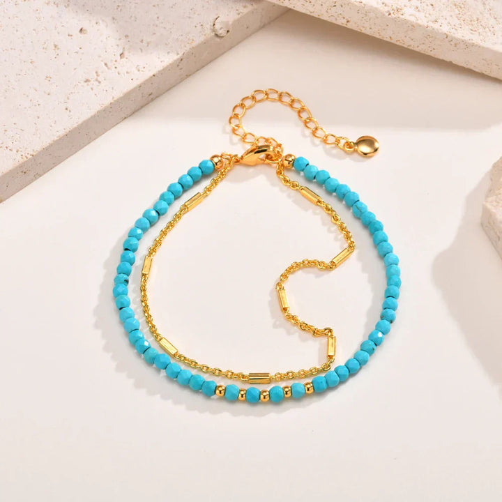 Pulsera doble en oro atemporal con turquesa