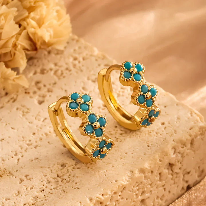 Pendientes de Aro con Flor Azul Turquesa Chic