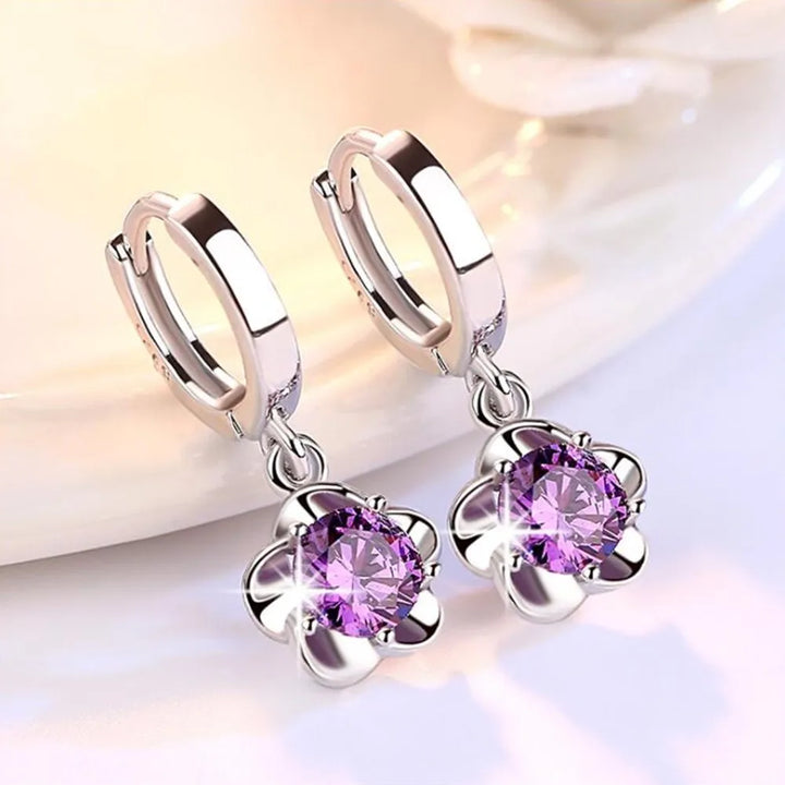 Pendientes de Plata Esterlina con Zircones Violeta y Blancos