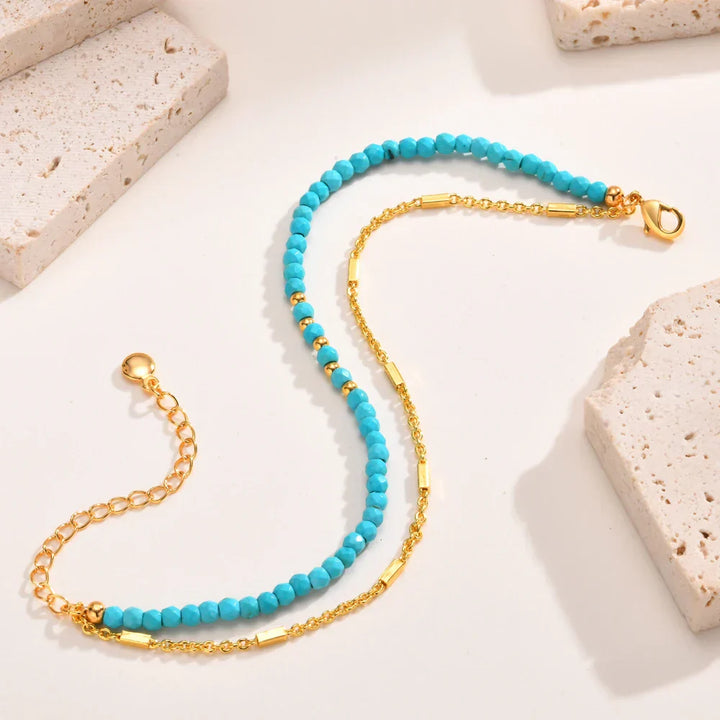 Pulsera doble en oro atemporal con turquesa