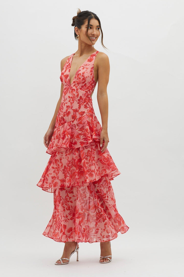 LISA | Vestido Maxi con Volantes Florales