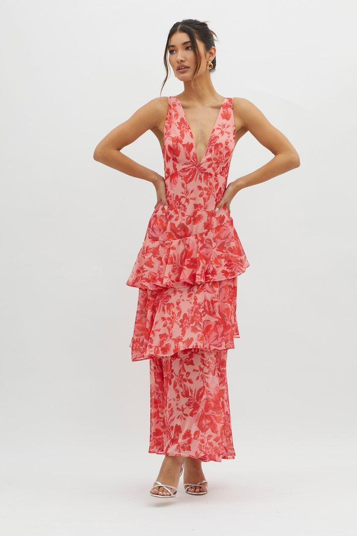 LISA | Vestido Maxi con Volantes Florales
