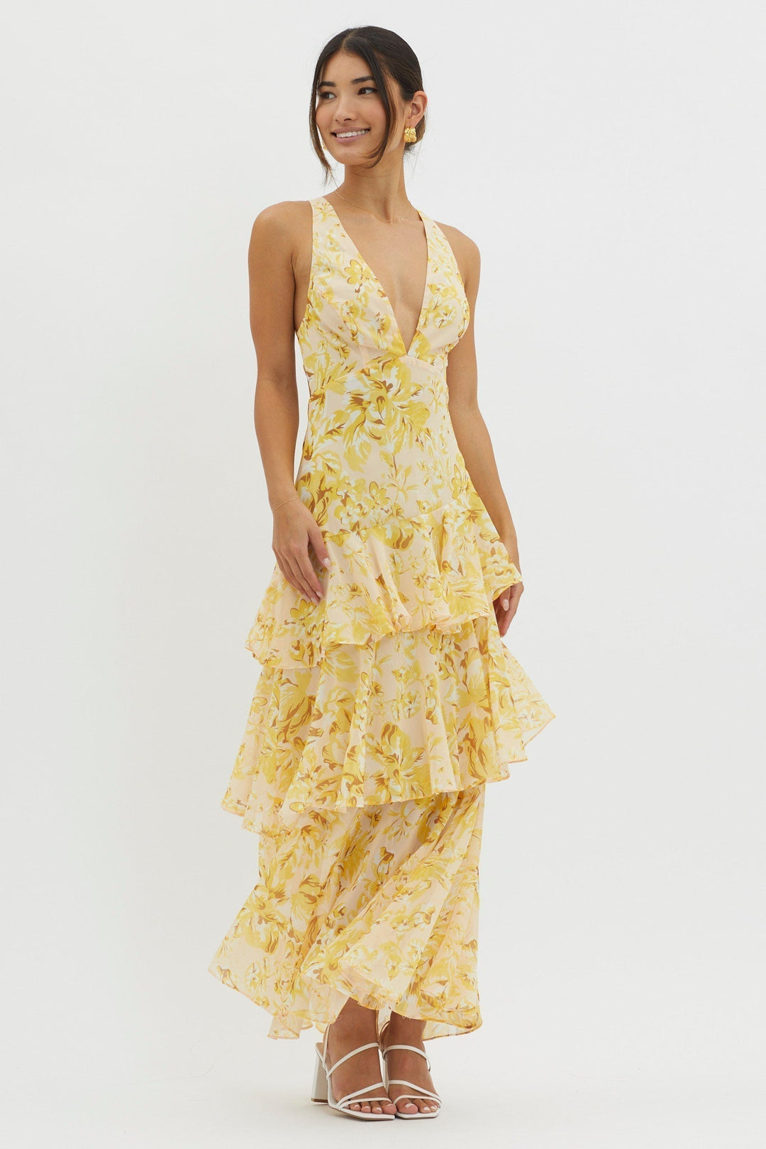 LISA | Vestido Maxi con Volantes Florales