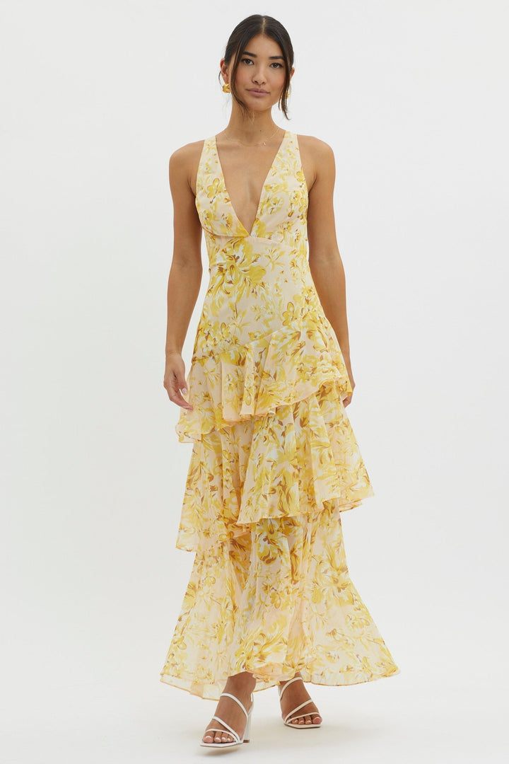 LISA | Vestido Maxi con Volantes Florales