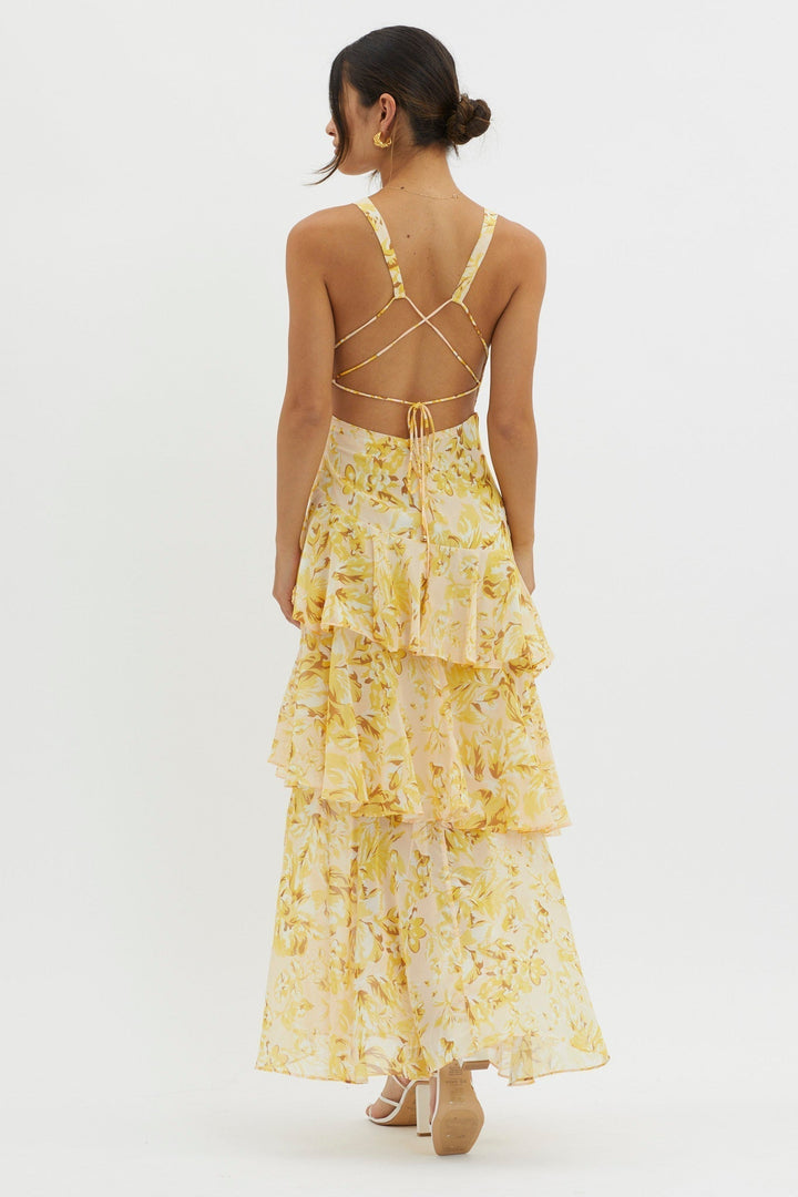 LISA | Vestido Maxi con Volantes Florales
