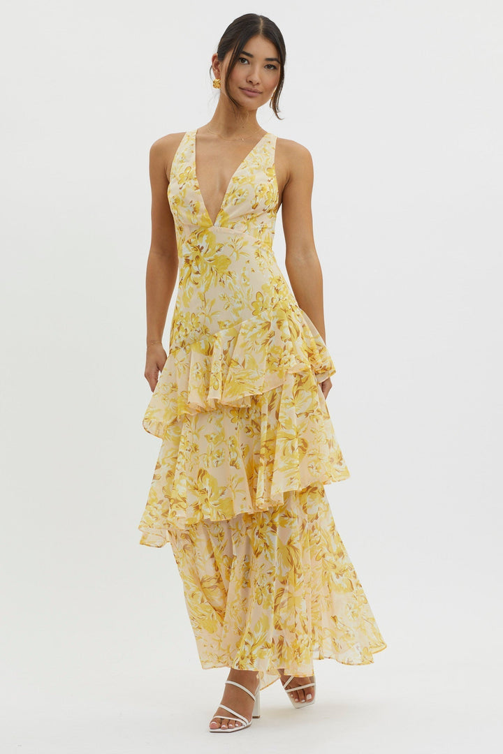 LISA | Vestido Maxi con Volantes Florales