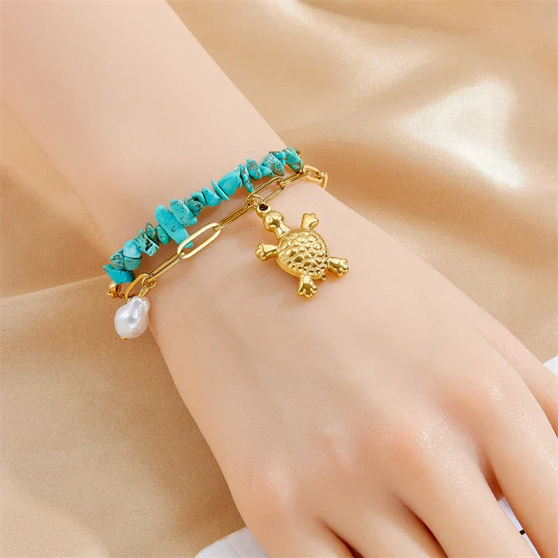 Pulsera Exclusiva de Acero Inoxidable Turquesa Tortuga