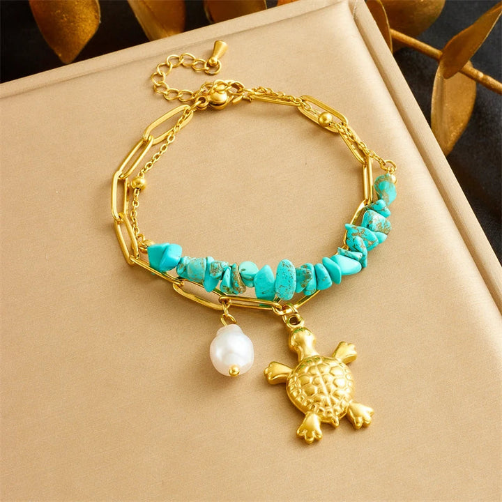 Pulsera Exclusiva de Acero Inoxidable Turquesa Tortuga