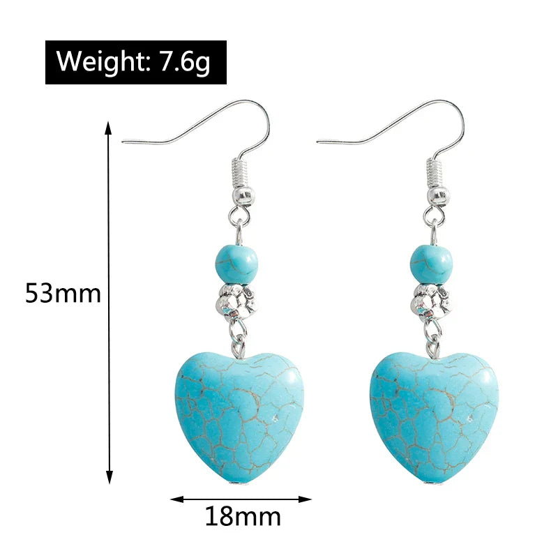 Pendientes colgantes en forma de corazón de turquesa antigua