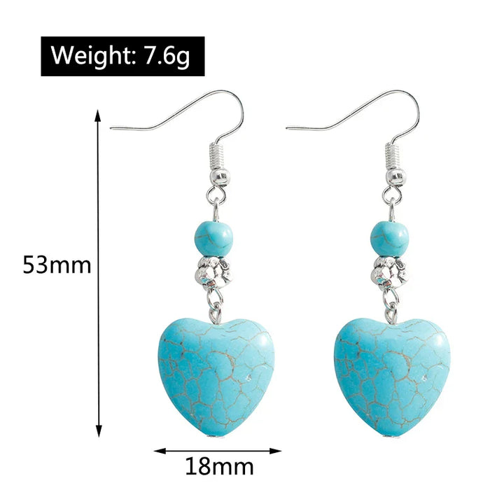 Pendientes colgantes en forma de corazón de turquesa antigua