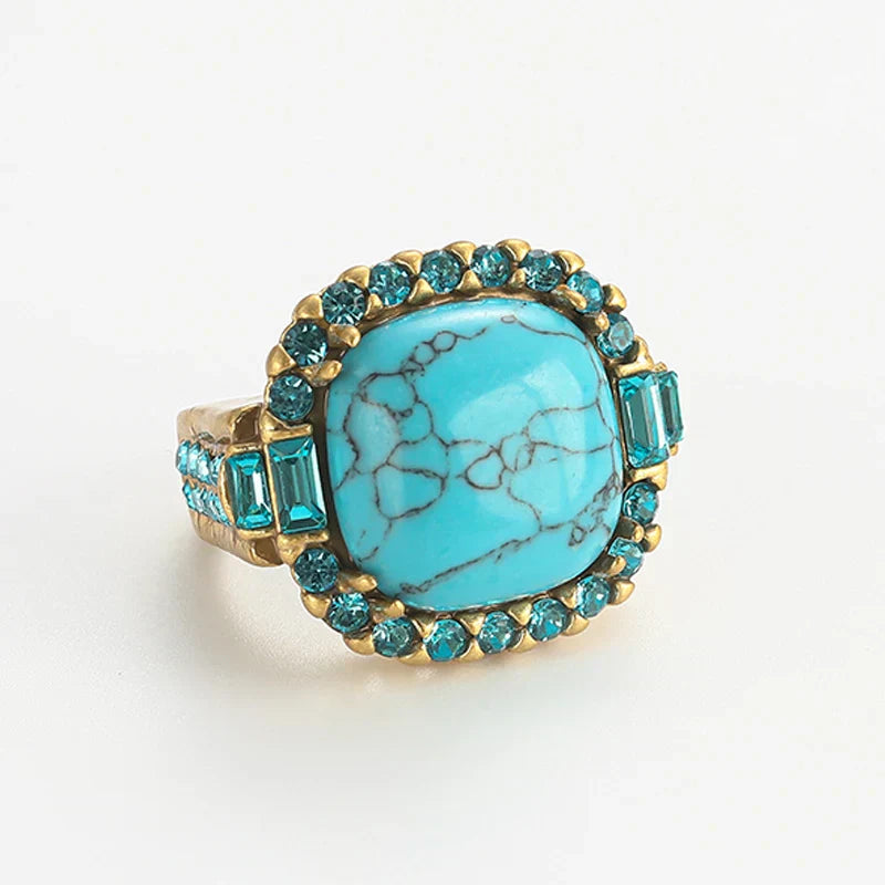 Anillo Vintage Art Déco en Turquesa y Oro