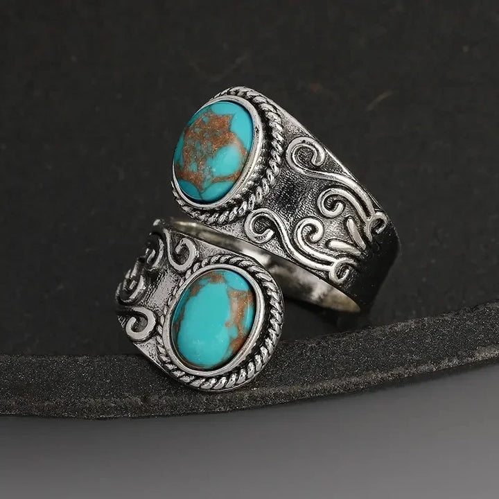 Anillo Cruzado Vintage Elegante en Turquesa