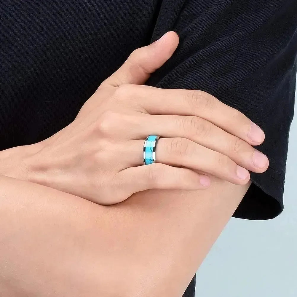 Anillos de Acero Inoxidable Finos con Turquesa
