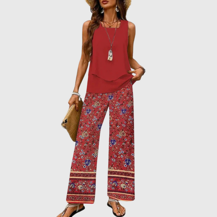 Ovelynra™ | Top sin mangas y pantalones de pierna ancha