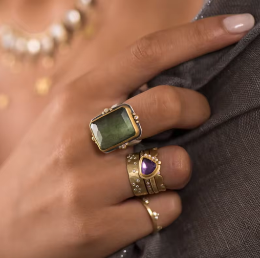 Anillo de Cristal Cuadrado Retro Francés