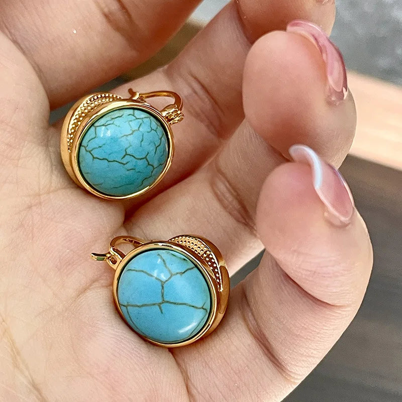 Pendientes de botón geométricos vintage elegantes en turquesa