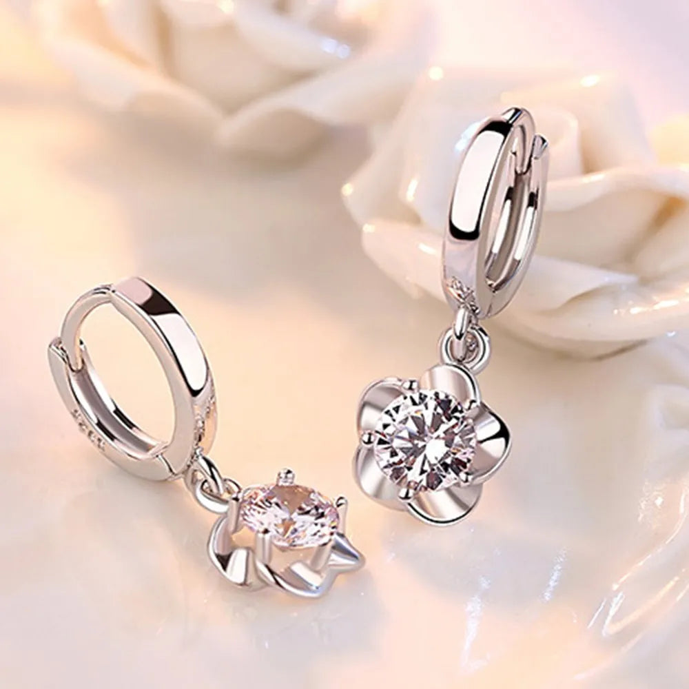 Pendientes de Plata Esterlina con Zircones Violeta y Blancos