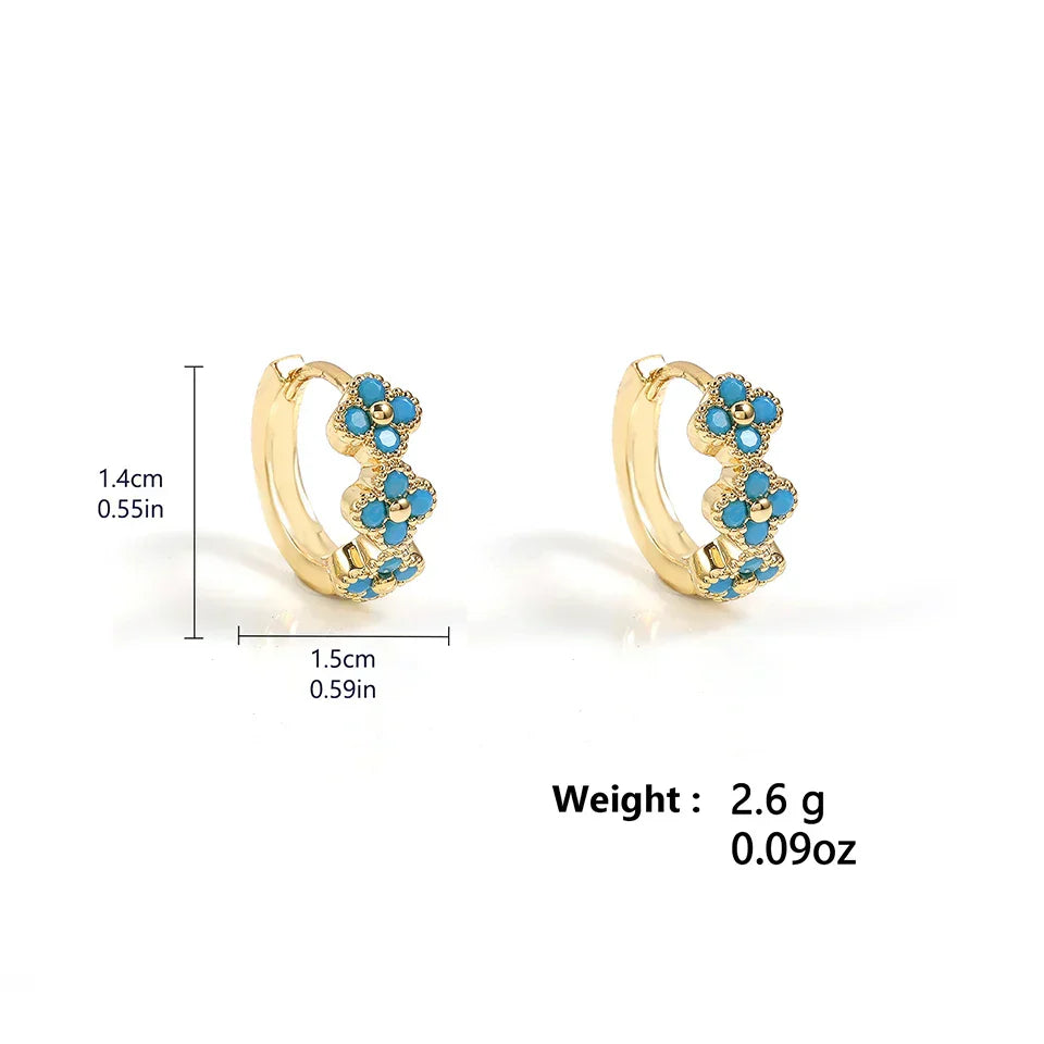 Pendientes de Aro con Flor Azul Turquesa Chic