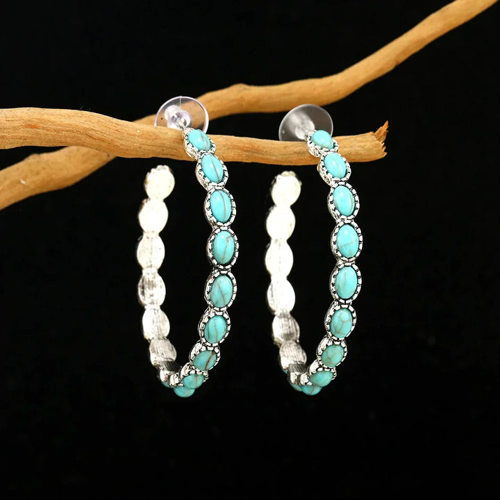 Pendientes de aro turquesa vintage bohemio
