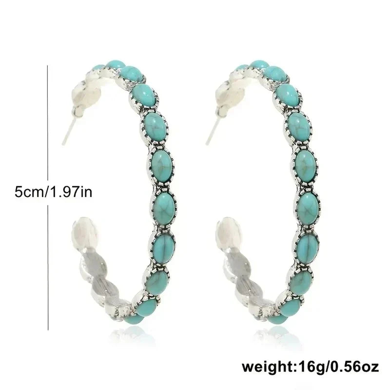 Pendientes de aro turquesa vintage bohemio