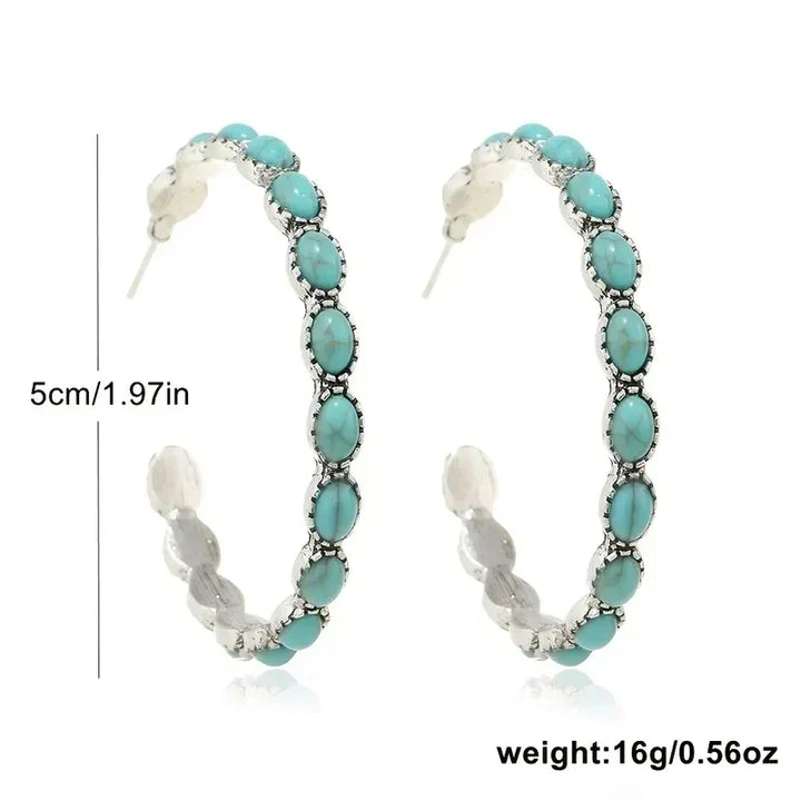 Pendientes de aro turquesa vintage bohemio