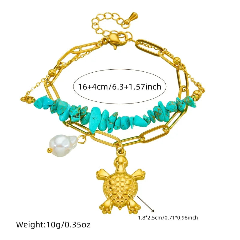 Pulsera Exclusiva de Acero Inoxidable Turquesa Tortuga