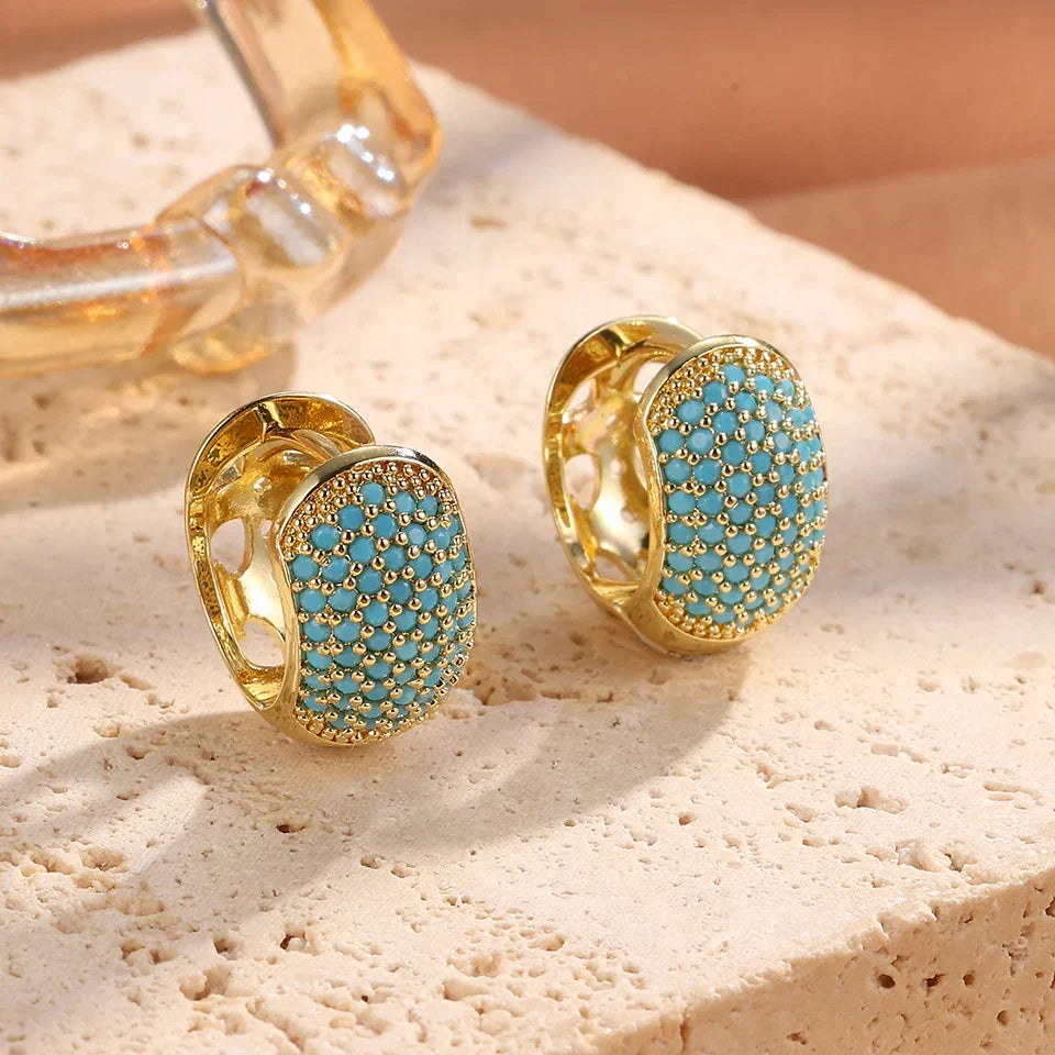 Pendientes de Aro con Flor Azul Turquesa Chic