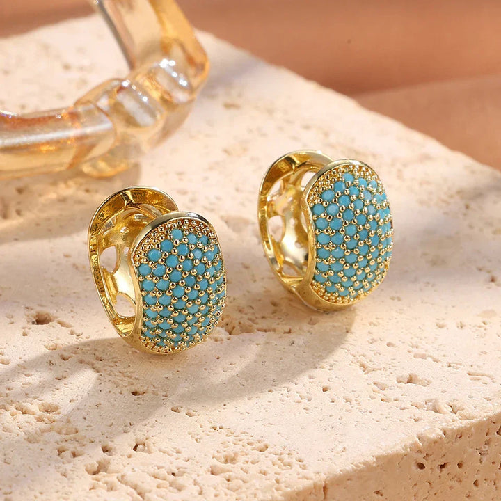 Pendientes de Aro con Flor Azul Turquesa Chic