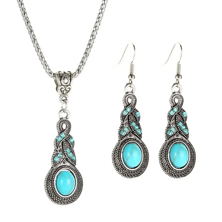 Conjunto de Joyas de Piedra Turquesa Vintage